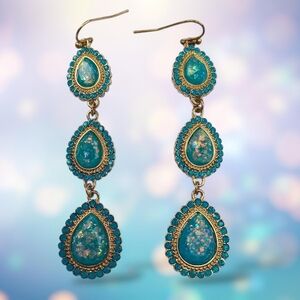 Triple Tiered Teardrop Dangle Drop Earrings with Rhinestone Accents